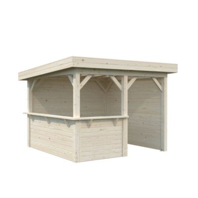 Pavillon de jardin Palmako Lenna Set 303 bois naturel ép.28 mm surface totale 14 7m²