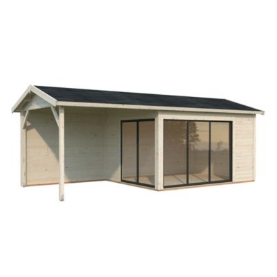 Abri / Studio de jardin Palmako Amanda bois naturel ép.44 mm surface totale 14,2m² + pergola 9,9m² - Palmako