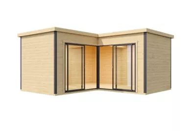 Abri de jardin + plancher Domeo 6 Plus en bois coloris naturel ép.44 mm surface extérieure 17,9 m²