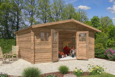 Abri de jardin Taman bois traité autoclave marron ép.34 mm surface totale 20.9m² - Lasita Maja