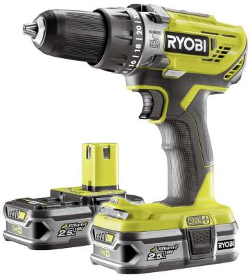 Ryobi Perceuse visseuse à batterie One+ 18V 2 5Ah Li Ion 50Nm R18PD3