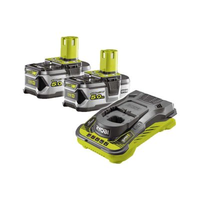 Pack 2 batteries RYOBI 18V One+ 5.0 Ah LithiumPlus - 1 chargeur ultra rapide 5.0 Ah RC18150-250