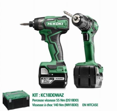 HiKOKI Perceuse visseuse sans fil + Visseuse à choc sans fil 2x18V 2x5Ah KC18DDWAZ