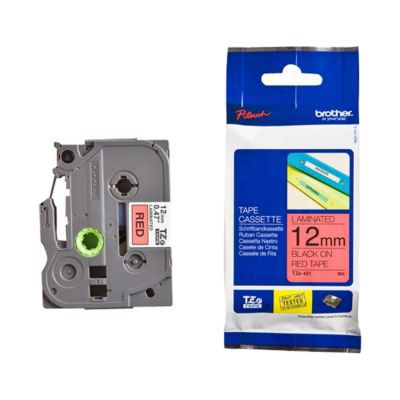 Ruban pour étiqueteuse TZE431 noir sur rouge 12 mm x 8 m