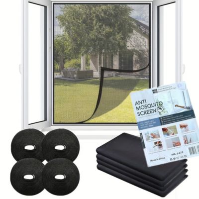 4PCS Moustiquaire en polyester , 1,5 x 1,8 m, protection anti-moustiques pour fenêtre, sans perçage, Velcro, noir