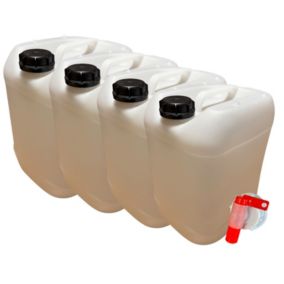 4x Bidon Jerrican Plastique 20 L litres Blanc Bouchon DIN 61 Liquides Alimentaires et Chimiques Ergonomique Empilable Réutilisable