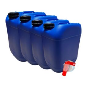 4x Bidon Jerrican Plastique 20 L litres Bleu Bouchon DIN 61 Liquides Alimentaires et Chimiques Ergonomique Empilable Réutilisable