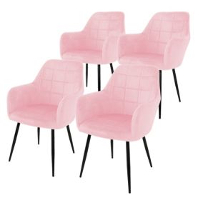 4x Chaise salle à manger cuisine en velours fauteuil siège rembourré rétro rose