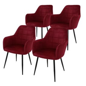 4x Chaises de salle à manger bureau fauteuils siège bordeaux pieds métalliques