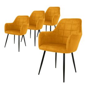 4x Chaises de salle à manger rembourré velours moutarde fauteuils retro/moderne