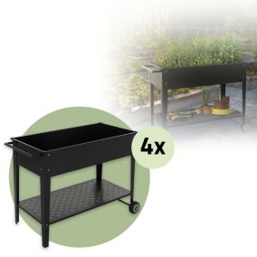 4x Jardinière surélevée mobile noir 98x50x79,5 cm bac à plantes sur roulettes