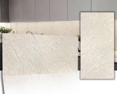 4x Panneaux muraux PVC 120x60cm effet marbre 2.5mm resistants eau UV pose facile Beige 01