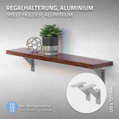 4x Support Etagere murale fixation flottante aluminium argent