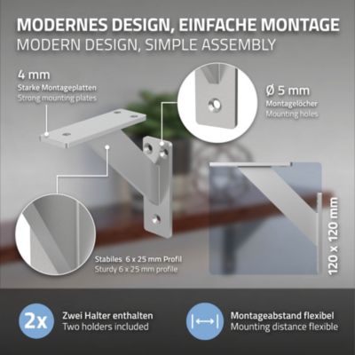 4x Support Etagere murale fixation flottante aluminium argent