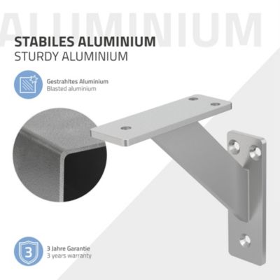 4x Support Etagere murale fixation flottante aluminium argent
