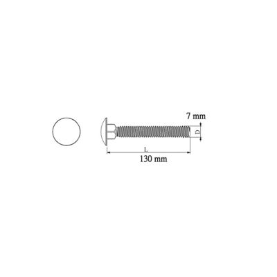5 boulons tête ronde collet carré 7 x 130 mm