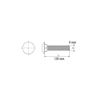5 boulons tête ronde collet carré 8 x 120 mm