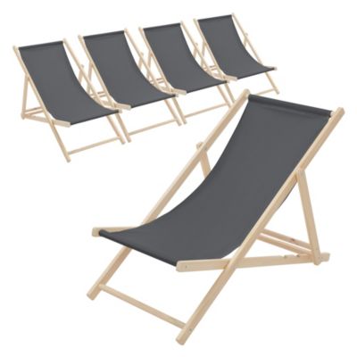 5 Chaise longue jardin pliable ECD Germany anthracite en bois jusqu'à 120 kg intérieur et extérieur