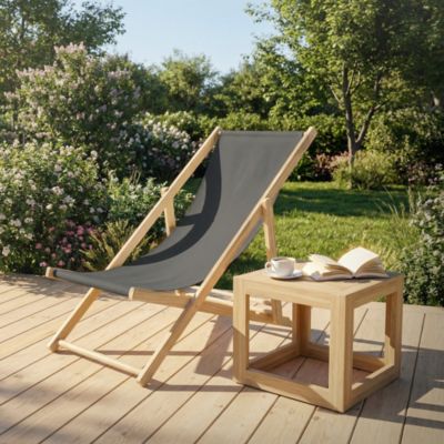 5 Chaise longue jardin pliable ECD Germany anthracite en bois jusqu'à 120 kg intérieur et extérieur