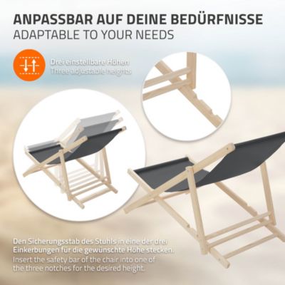 5 Chaise longue jardin pliable ECD Germany anthracite en bois jusqu'à 120 kg intérieur et extérieur