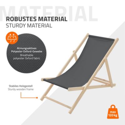 5 Chaise longue jardin pliable ECD Germany anthracite en bois jusqu'à 120 kg intérieur et extérieur