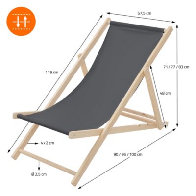 5 Chaise longue jardin pliable ECD Germany anthracite en bois jusqu'à 120 kg intérieur et extérieur