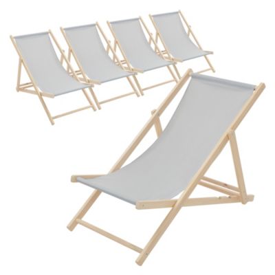 5 Chaise longue jardin pliable ECD Germany gris clair en bois jusqu'à 120 kg intérieur et extérieur