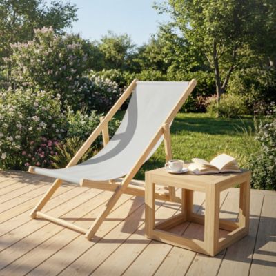 5 Chaise longue jardin pliable ECD Germany gris clair en bois jusqu'à 120 kg intérieur et extérieur