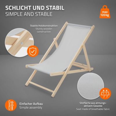 5 Chaise longue jardin pliable ECD Germany gris clair en bois jusqu'à 120 kg intérieur et extérieur