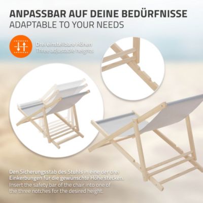 5 Chaise longue jardin pliable ECD Germany gris clair en bois jusqu'à 120 kg intérieur et extérieur