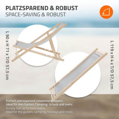 5 Chaise longue jardin pliable ECD Germany gris clair en bois jusqu'à 120 kg intérieur et extérieur