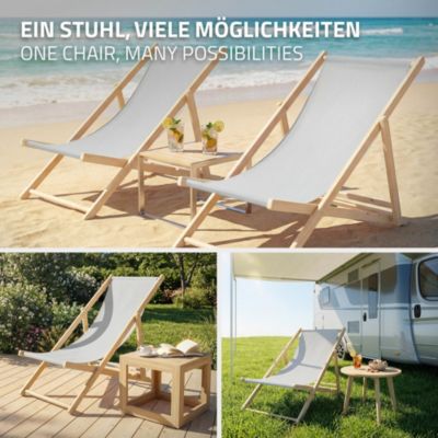 5 Chaise longue jardin pliable ECD Germany gris clair en bois jusqu'à 120 kg intérieur et extérieur