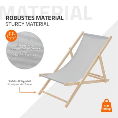 5 Chaise longue jardin pliable ECD Germany gris clair en bois jusqu'à 120 kg intérieur et extérieur