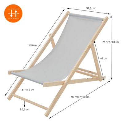5 Chaise longue jardin pliable ECD Germany gris clair en bois jusqu'à 120 kg intérieur et extérieur