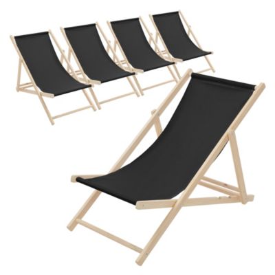 5 Chaise longue jardin pliable ECD Germany noir en bois jusqu'à 120 kg usage intérieur et extérieur