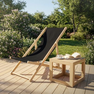 5 Chaise longue jardin pliable ECD Germany noir en bois jusqu'à 120 kg usage intérieur et extérieur