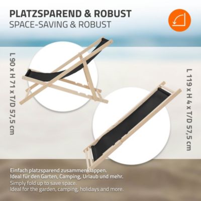 5 Chaise longue jardin pliable ECD Germany noir en bois jusqu'à 120 kg usage intérieur et extérieur