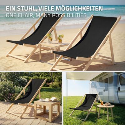 5 Chaise longue jardin pliable ECD Germany noir en bois jusqu'à 120 kg usage intérieur et extérieur