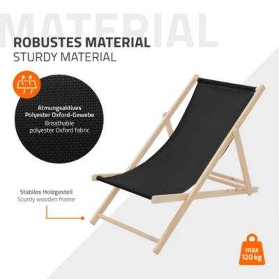 5 Chaise longue jardin pliable ECD Germany noir en bois jusqu'à 120 kg usage intérieur et extérieur