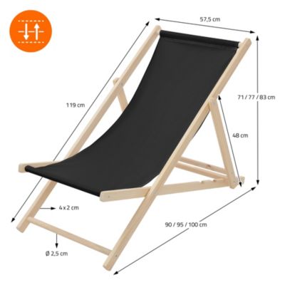 5 Chaise longue jardin pliable ECD Germany noir en bois jusqu'à 120 kg usage intérieur et extérieur