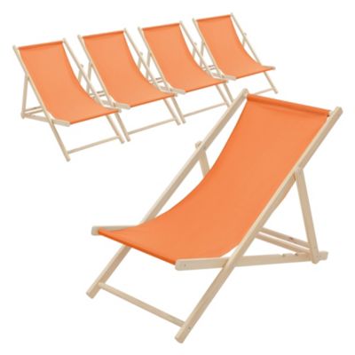 5 Chaise longue jardin pliable ECD Germany orange en bois jusqu'à 120 kg usage intérieur extérieur