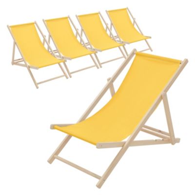 5 Chaises longues jardin pliable ECD Germany jaune en bois jusqu'à 120 kg usage intérieur et extérie