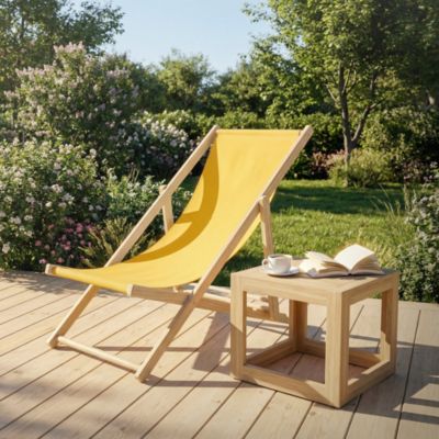 5 Chaises longues jardin pliable ECD Germany jaune en bois jusqu'à 120 kg usage intérieur et extérie