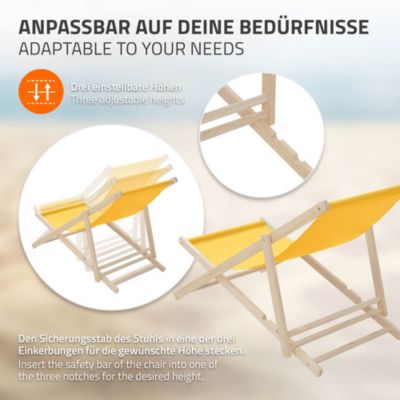 5 Chaises longues jardin pliable ECD Germany jaune en bois jusqu'à 120 kg usage intérieur et extérie