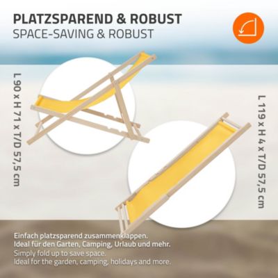 5 Chaises longues jardin pliable ECD Germany jaune en bois jusqu'à 120 kg usage intérieur et extérie