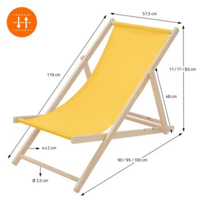 5 Chaises longues jardin pliable ECD Germany jaune en bois jusqu'à 120 kg usage intérieur et extérie