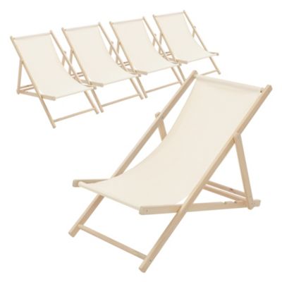 5 Chaises longues jardin pliables ECD Germany beige en bois jusqu'à 120 kg usage intérieur extérieur