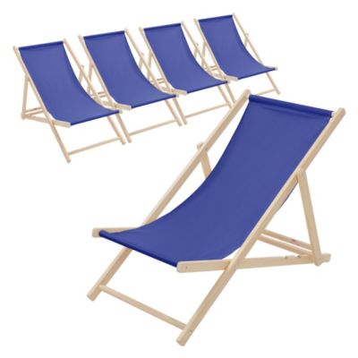 5 Chaises longues jardin pliables ECD Germany bleue en bois jusqu'à 120 kg usage intérieur extérieur