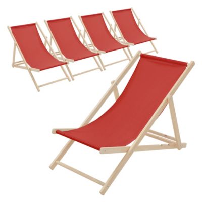 5 Chaises longues jardin pliables ECD Germany rouge en bois jusqu'à 120 kg usage intérieur extérieur