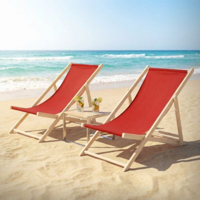 5 Chaises longues jardin pliables ECD Germany rouge en bois jusqu'à 120 kg usage intérieur extérieur